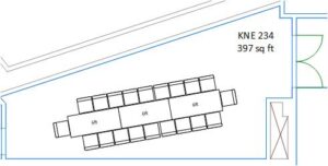 An aerial-view diagram of Kane Hall 234.