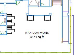 An aerial-view diagram of the Nanoengineering & Sciences Building Commons.